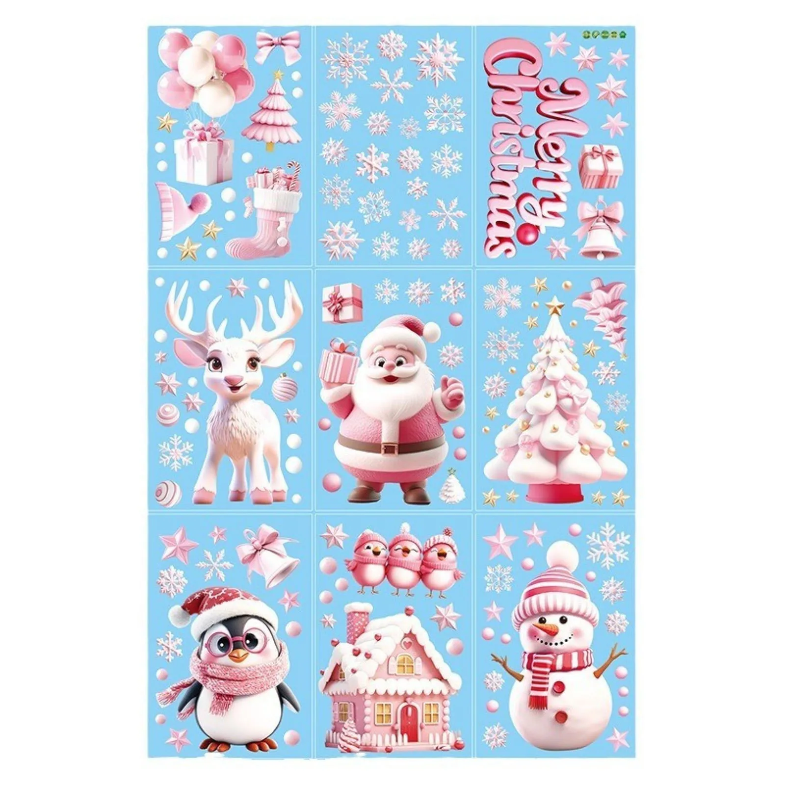 Static Film Double-sided Printing Cute  Christmas Stickers Window Decorations 9pcs décorations de noël weihnachtsdeko новый год