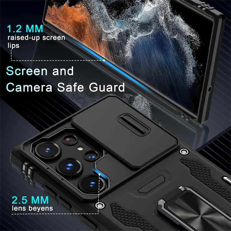 Rotating Camera Lens Military-Grade Armor Phone Case with Ring Stand