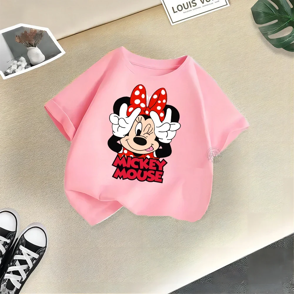 thumbnail image 1 of Bonita camiseta informal de Disney Minnie para niños, camiseta de moda urbana de verano para niñas, camiseta de cuello redondo para niños, camisetas deportivas para niños al aire libre, 1 of 5