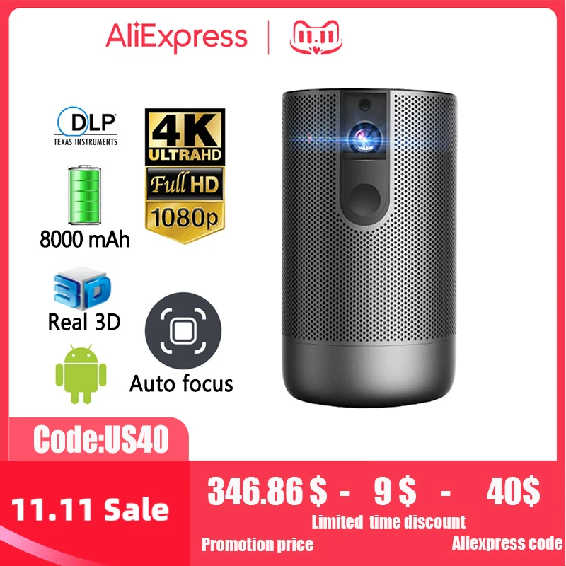 스마트 DLP 미니 프로젝터, 1080P 2.4G / 5G 무선 프로젝터, 풀 HD 안드로이드 (2G + 32G/16G) 비디오 지원 4K 3D 게임 비머
