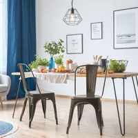Metal Dining Chair Stackable Indoor Outdoor Industrial Vintage Chairs Bistro Kitchen Cafe Side Chairs with Back Set of 4 (Black) 2