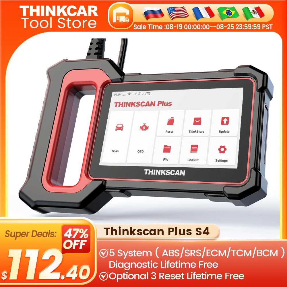 THINKCAR Thinkscan Plus S4 S6 S7 OBD2 Scanner Car Engine Fault Code Reader 28 Resets Diagnostics Scan Tool for Cars Since 1996