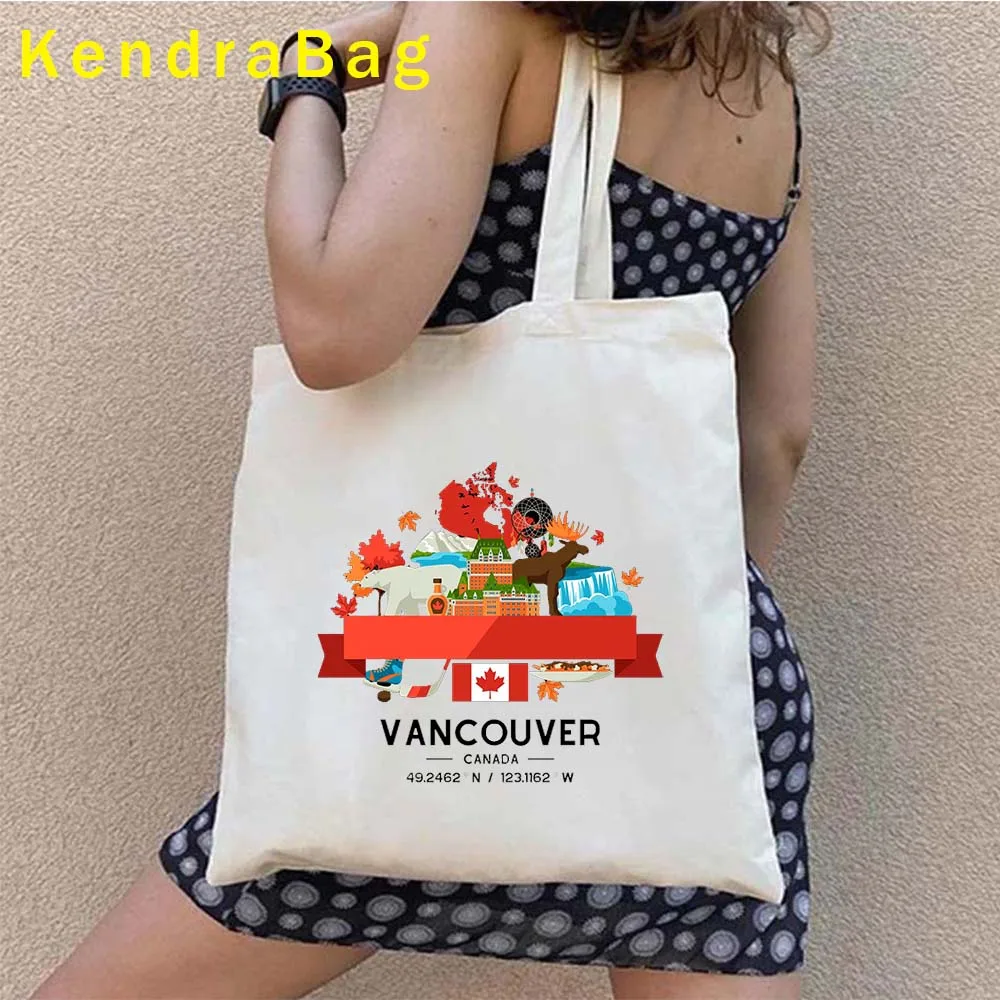 Canadian Tourist Gift Montreal Vancouver Toronto City Landscape Quebec Skyline Canvas Totes Bag Cotton Handbags