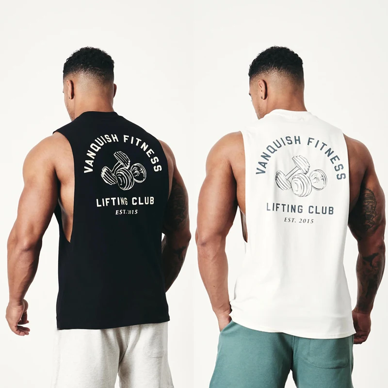 Summer New Men s Gym Sports Fitness Sleeveless T Shirt Cotton Crew Neck Slim Fit Jogger