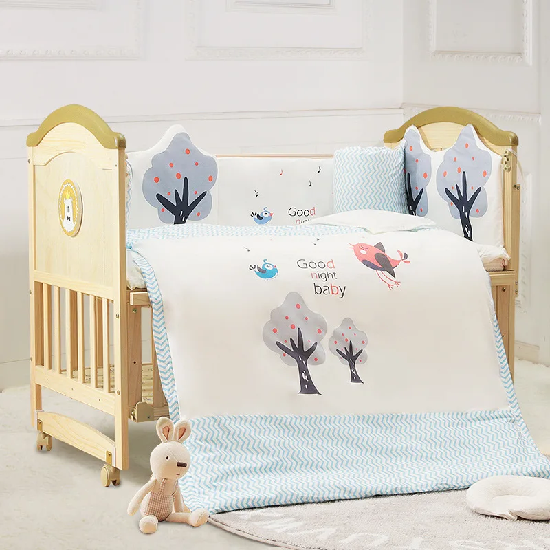 

Crib solid wood unpainted multifunctional cradle can be spliced newborn baby bed