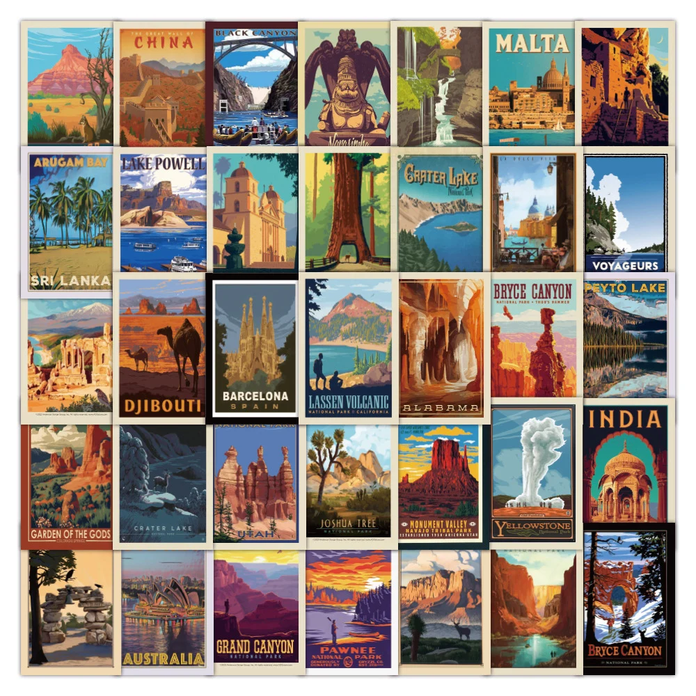 10/30/50pcs Vintage World Country Travel Landscape Waterproof Stickers Decorative Laptop Phone Car Luggage Vinyl Sticker Packs