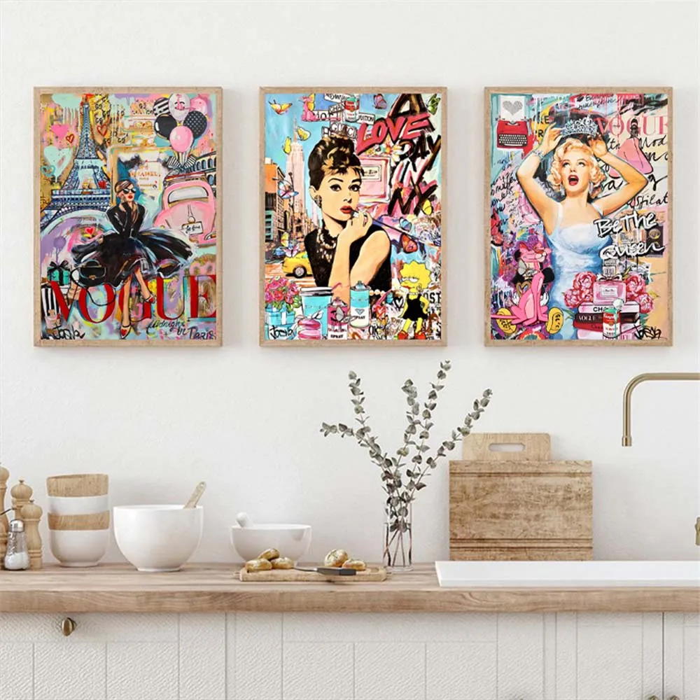 

Graffiti Hepburn Monroe Wall Art Poster Pop Vintage Mural Modern Home Decor Picture Print Canvas Painting Living Room Decoration