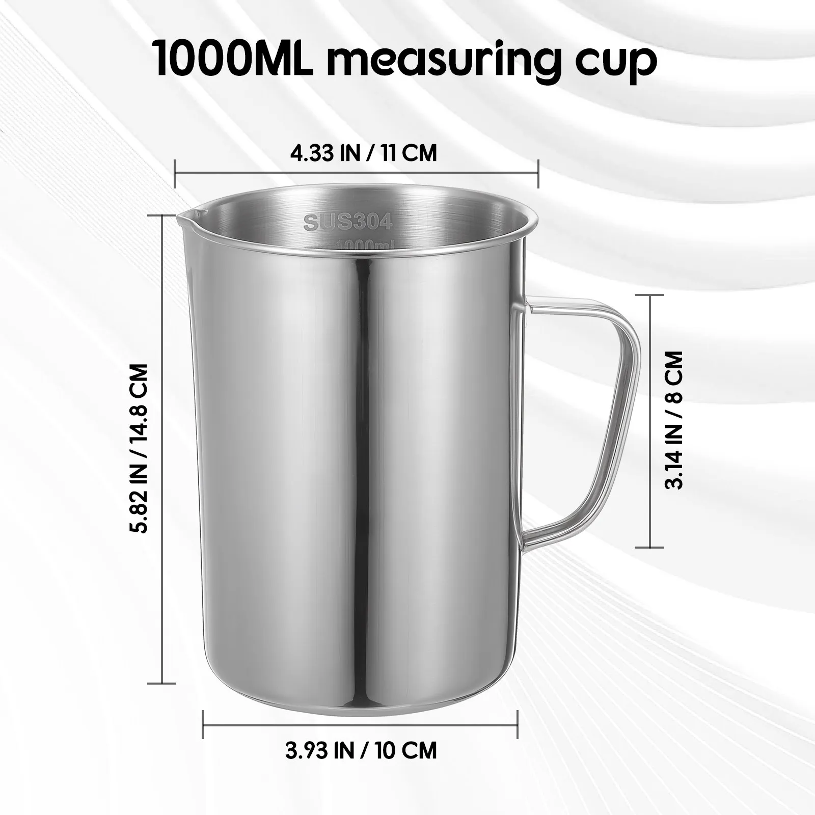 1pcs 1000Ml 액체 고체 측정을 위한 스테인레스 스틸 측정 비커 베이킹 과학 장비 실험실 용품