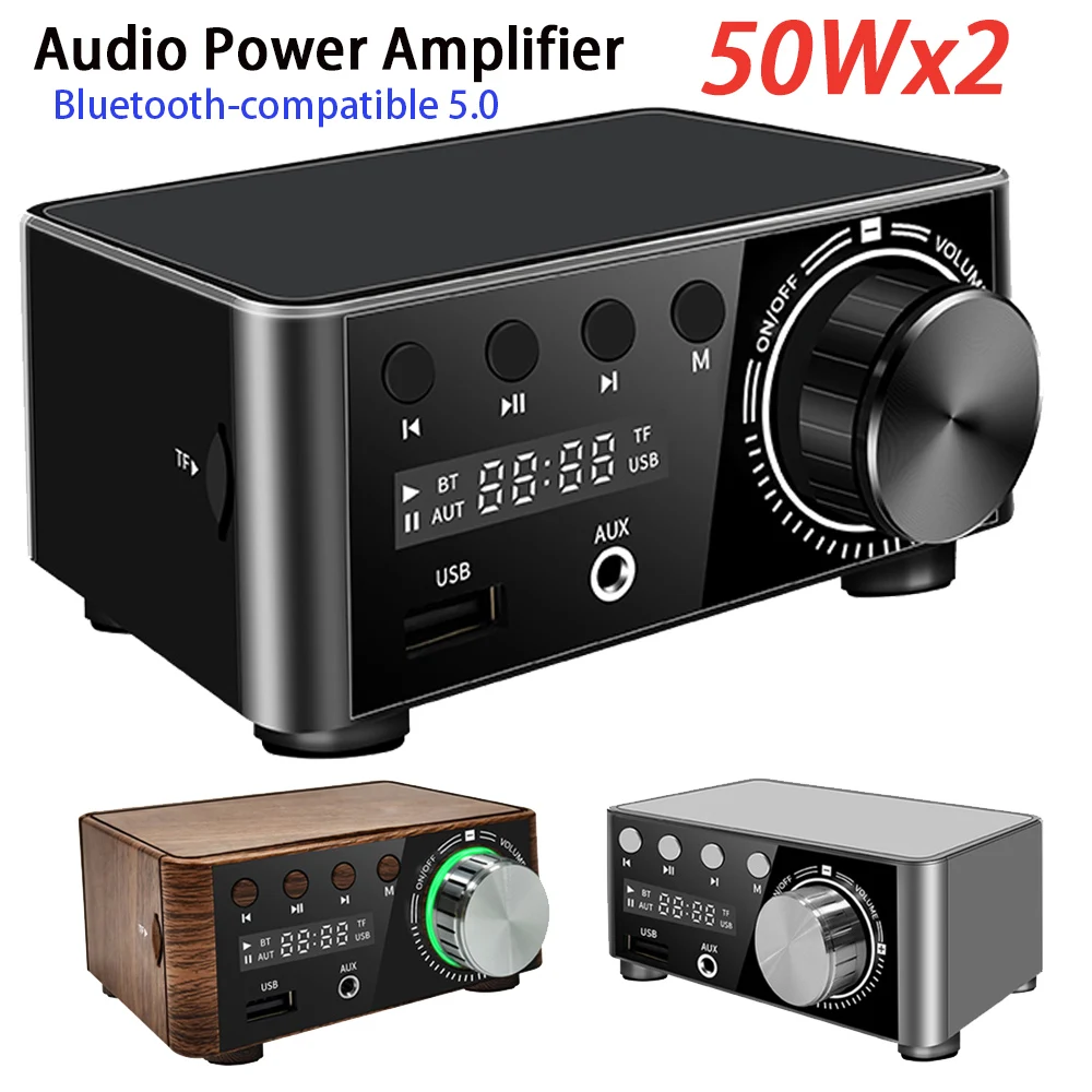 50w + 50w Infineon Ma12070 Bluetooth 5.0 Ampli de puissance audio numérique  Class D Usb Aux Tf Home Theater Hifi Stéréo Mini amplificateur