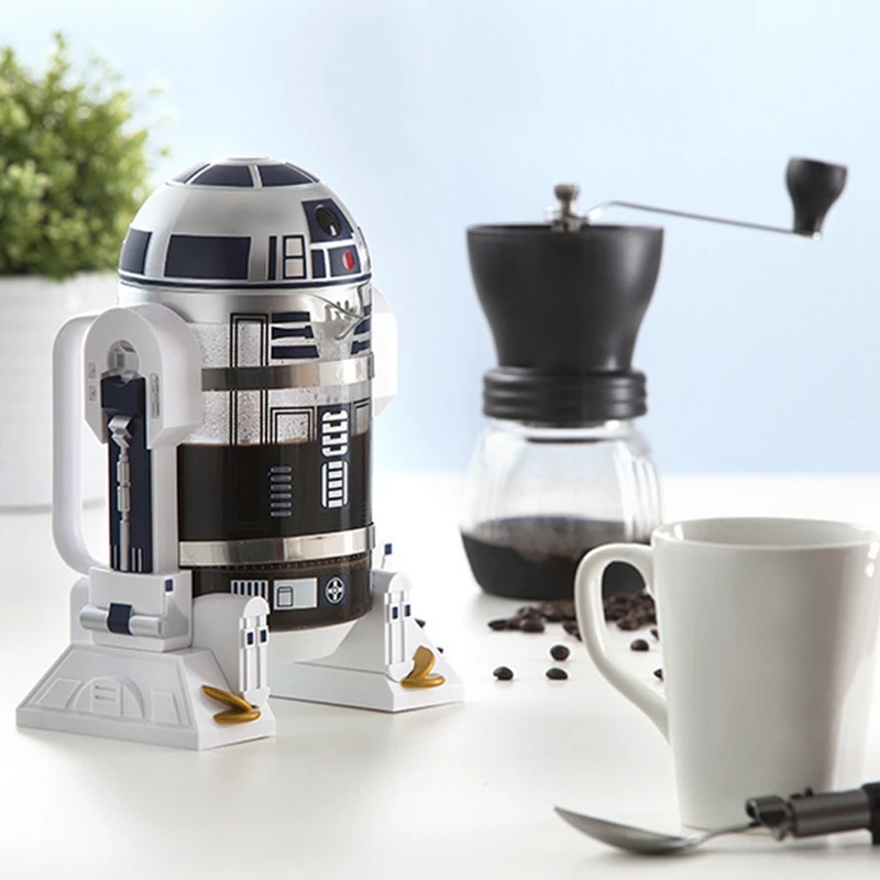 AB43-Mocha Hand-Cranked Coffee Machine Robot Star French Press Coffee Maker Machine,24Cm High