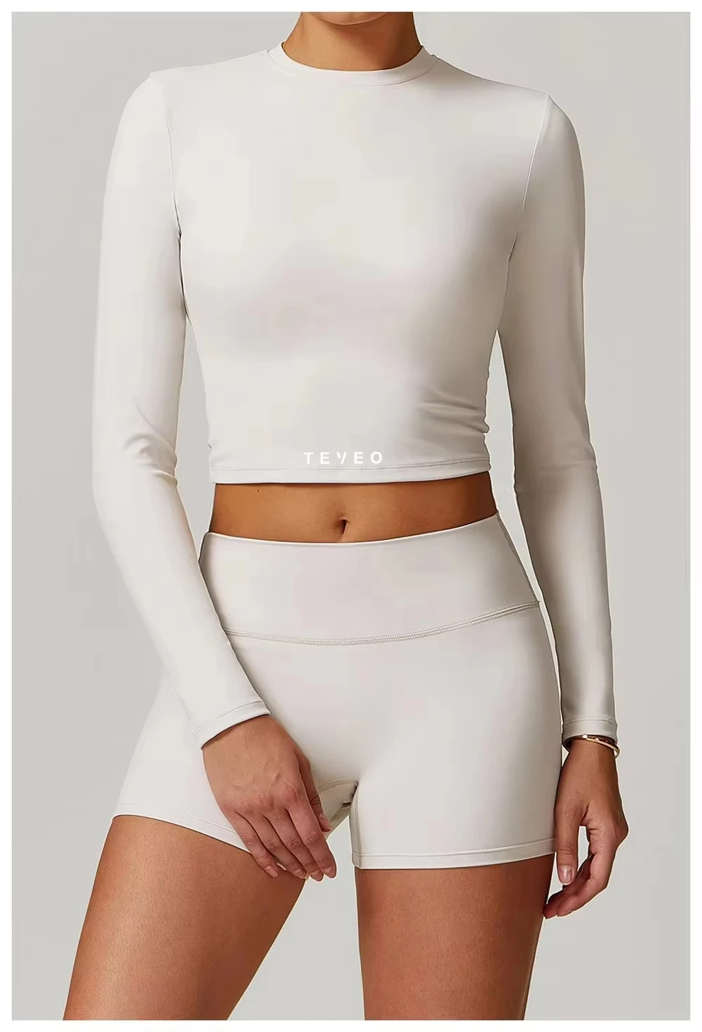 Teveo Europe America Gym Yoga Silicone Print Tight Elastic Summer Long-sleeved Ice Silk Nude Short Women's Sunscreen Sportswear women sportswear