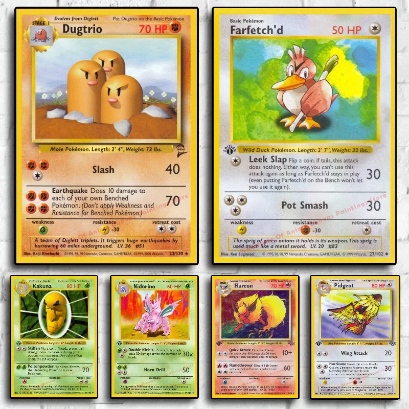Pokemon Base Set 1996 Jaar Engels Kaarten Shining Canvas Painting Poster Print Acquerello Wall Art Picture Home Decor Gifts