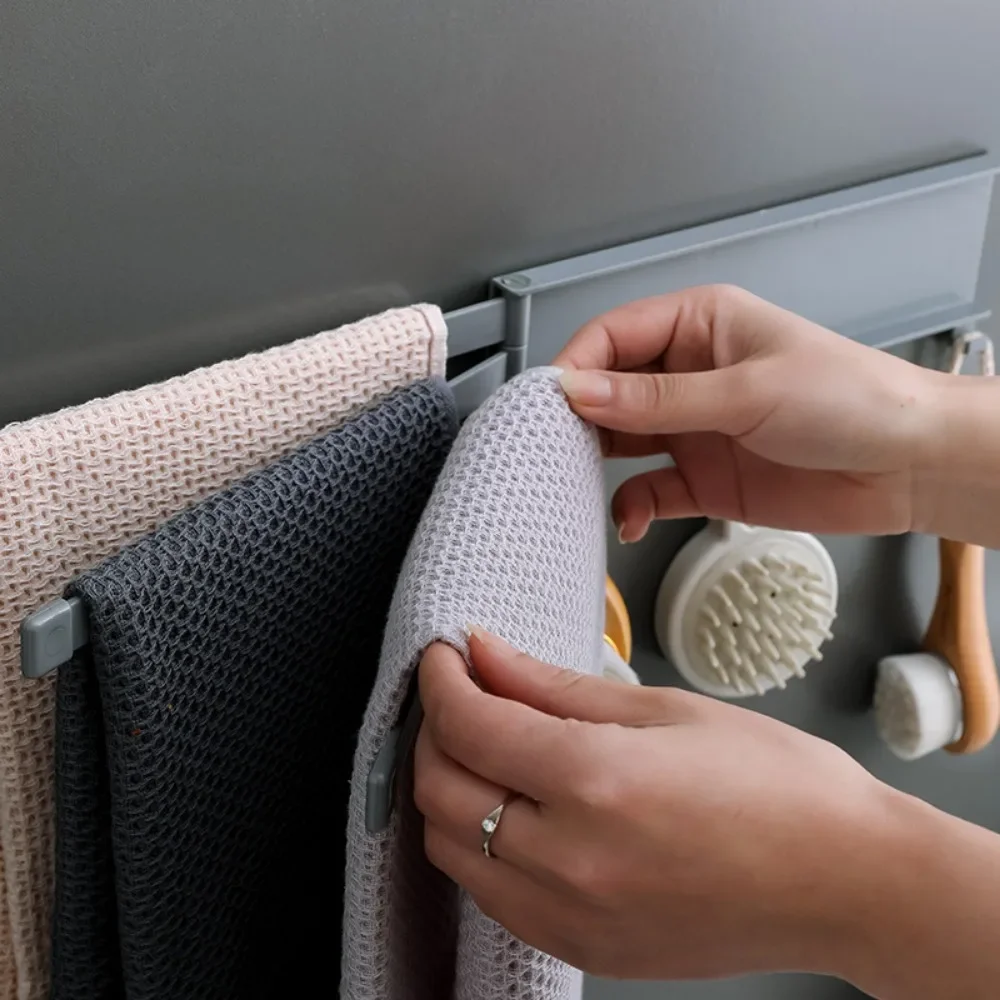 1PC Non Perforated Rotating Towel Rack Bathroom Wall Mounted Towel Rod Bathroom Shelves Shelf Organizer Bathroom Storage