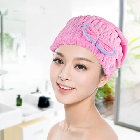 

ZhangJi Coral Velvet Women Quick Drying Hair Cap Bathroom Hat Towel for Hair Drying Turban with Bowknot