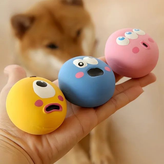 1 piece cute big eyed design, pet rubber grinding teeth cleaning ball, squeaking dog toy ball, interactive training pet supplies 5