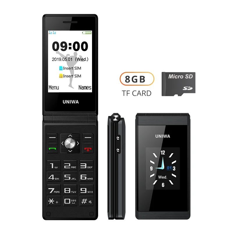 thumbnail image 1 of UNIWA X28 teléfono móvil con tapa, pantalla de 2,8 pulgadas, función 2G, teléfono móvil con botón grande para personas mayores, pantalla Dual desbloqueada, 1200mAh, 1 of 5