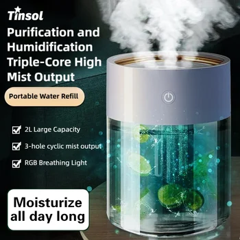 TINSOL 2000ml Triple-Nozzle Spray Humidifier USB Humidifier Air Purifier Mist Purifier Ideal for Home and Office Use 1
