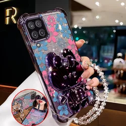 Elegant Blue Floral Phone Accessory Set - Includes Case, Lanyard & Stand - Galaxy A11 (PURPLE)