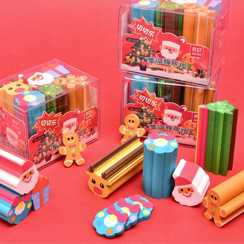 6 pz/set gomme da cancellare per taglio a strisce lunghe di natale gomme da cancellare a forma di alce di babbo natale regali per Festival gomma da cancellare cancelleria materiale scolastico