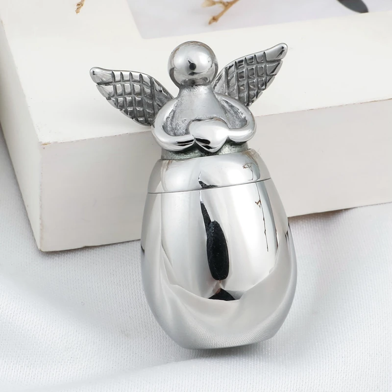 Cute Angel Wing Heart Memorial Keepsake Stainless Steel Cremation Urns For Human Pet Ashes Can Be Engraved Memorial Ashes Holder Cremation Urn