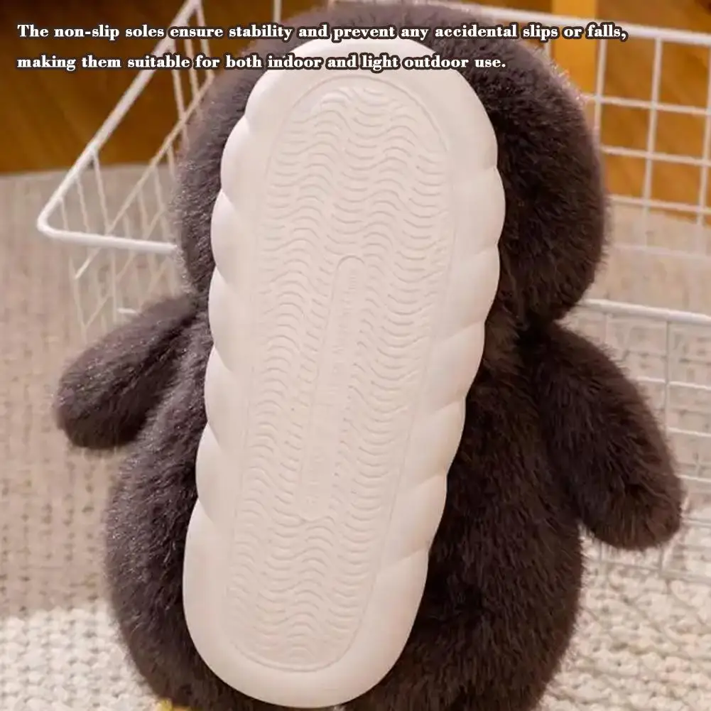 Cute Cartoon Penguin Chick Shape Plush Slippers Home Cotton Shoes Winter Kawaii Plush Non Toys House -Slip Women B0X9
