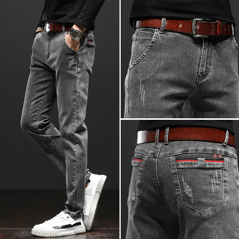 Hot Sale Fashion Street Style Ripped Skinny Stretch Jeans Men Vintage Wash Denim Trouser Mens Casual Slim Fit Pencil Denim Pants