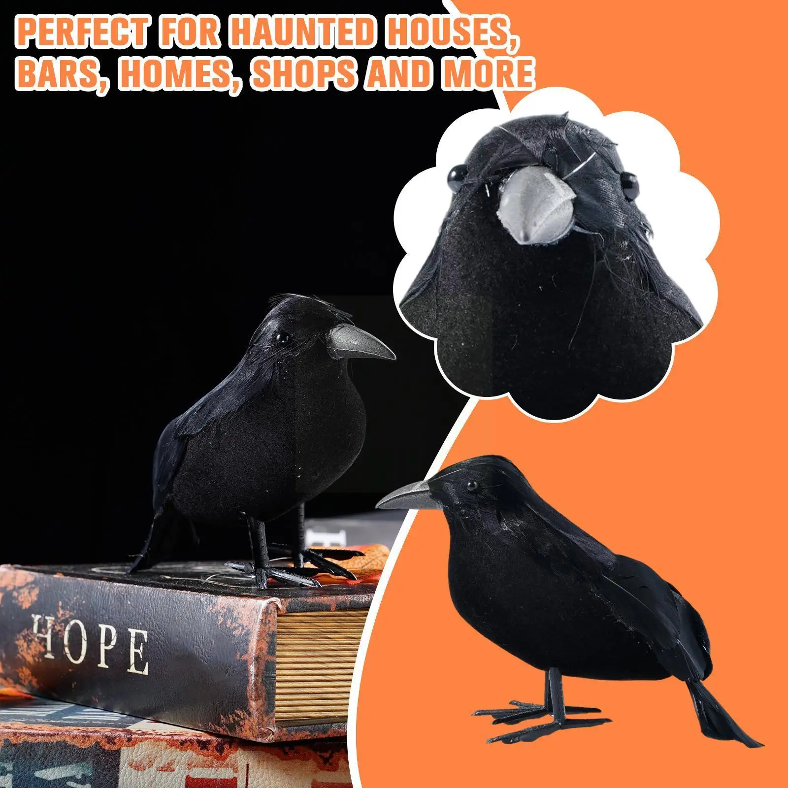 9x Halloween Crow Prop Black Realistic Raven Feathered Spooky Party Home Decor 