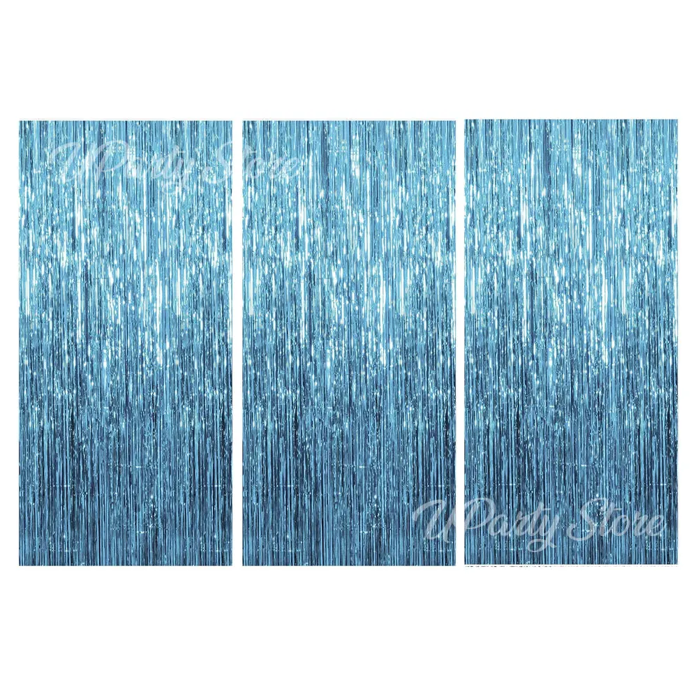 Silver Foil Fringe Curtains - Set of 3, Metallic Rose Gold Tinsel Streamers for Celebrations and Events Backdrop Decor