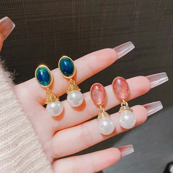 925 Silver Needle Korean Fashion Pearl Drop Earrings For Women Jewelry 2025 Trending New Luxury Vintage Women's Oval Earrings