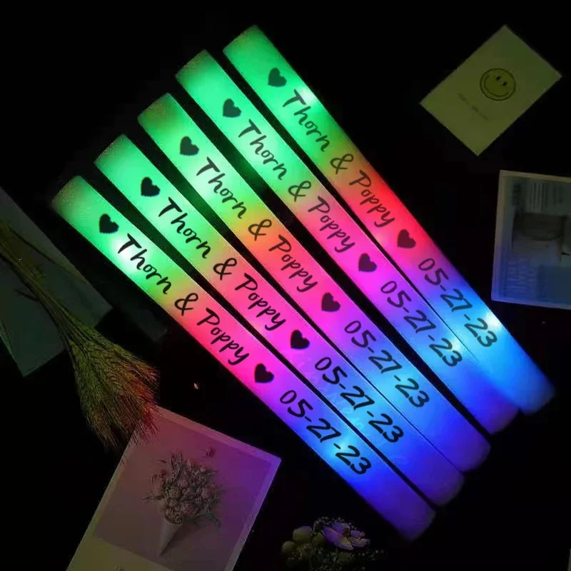 Description Picture 4 of item30/40/60/100/120Pcs RGB LED Glow Foam Stick Bulk Colorful LED Glow Sticks Cheer Tube Dark Light Birthday Wedding Party Supplies