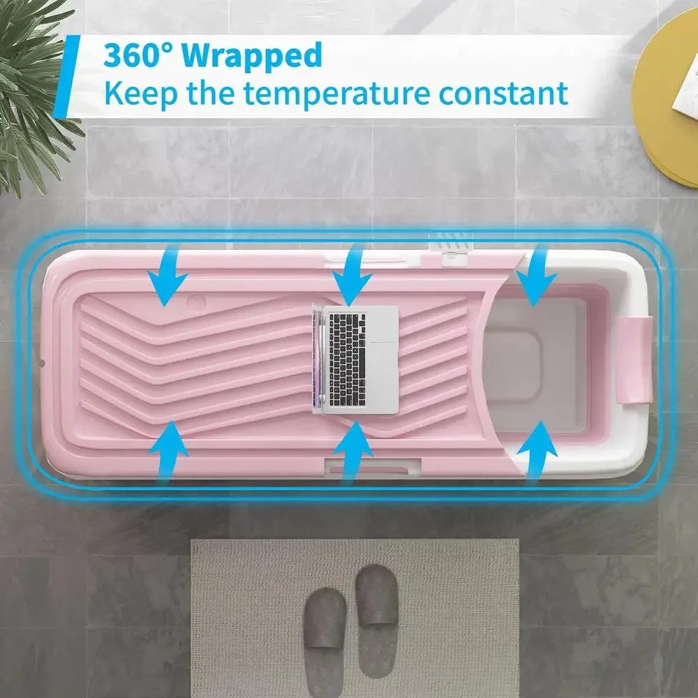 Portable Foldable Adult Bathtub with Waterproof Pillow Extra Large Size 2 Side Handles Ice Bath and Hot Shower Space-Saving 6