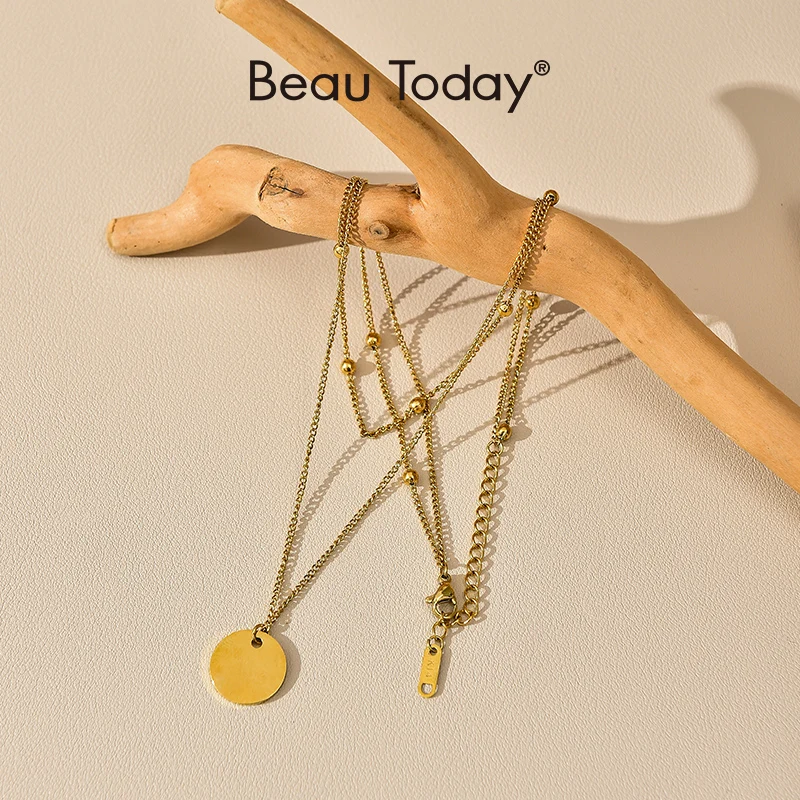 

BeauToday Necklaces Women 18K Gold Plated Chains Vintage Round Charm Elegant Layered Female Fashion Accessories Handmade 93003