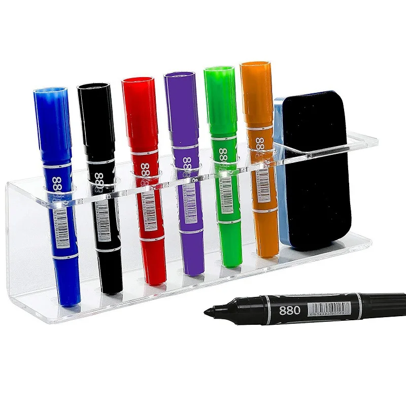 Acrylic 6-Hole Pen Holder Dryerase Marker Eraser Organizer Storage Rack Hanging Wall Pen Stand Stationery School Supplies 4
