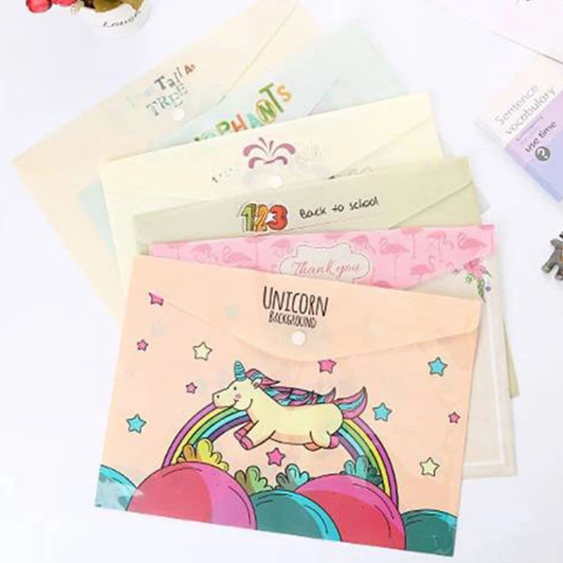 File Folder File Storage Bag Document Organizer Durable Folder Cute Snap Unicorn A4 File Bag Animal Document Organizer Storage bag Office School Supplies Stationery kids gift