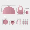 Color Kids Silicone Baby Feeding Set Cartoon Lion Shape Dishes Plate Sucker Spoon Fork Portable Bib Cup Placemat Baby Dinner Set 4