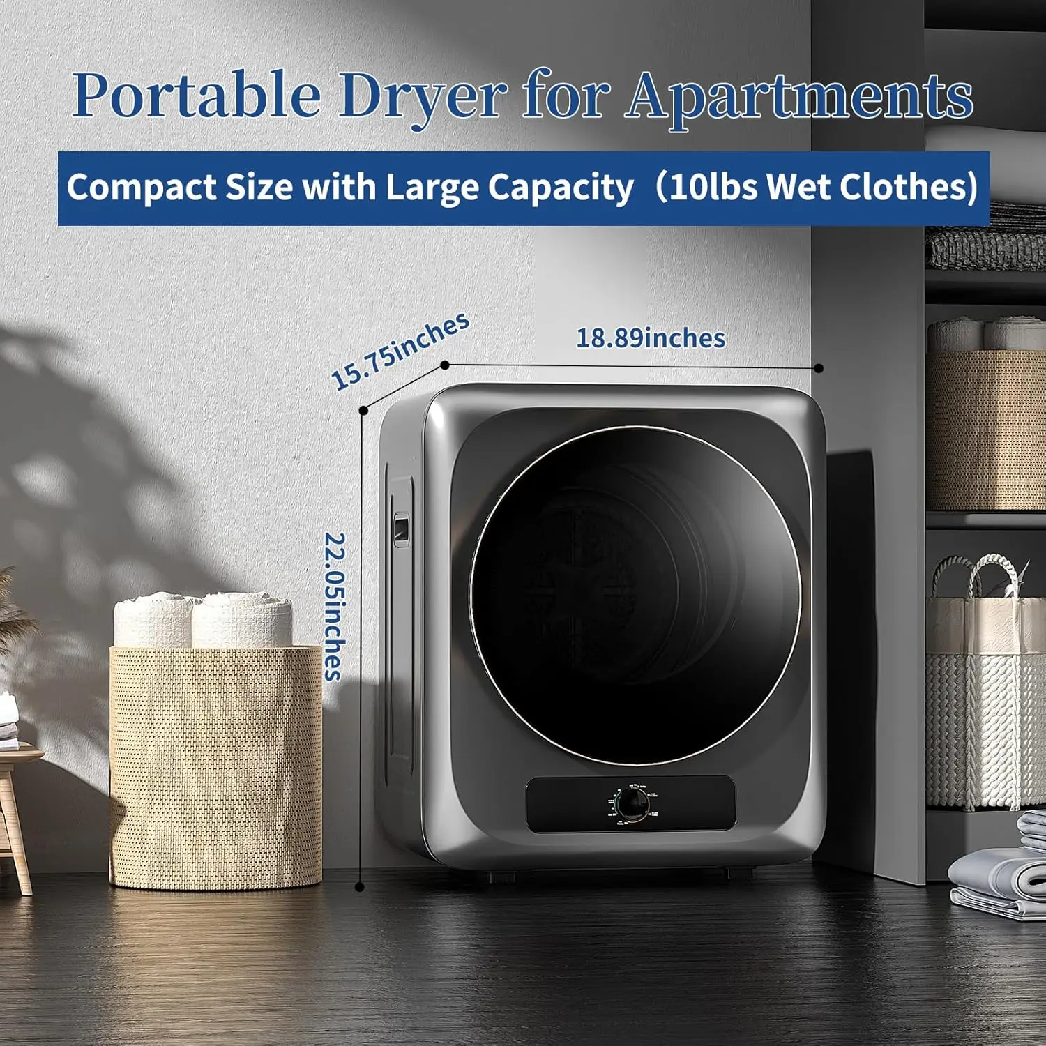 Apartment, 10lbs Compact Electric Laundry Dryer with Stainless Steel Tub, 1.5 cu.ft Suitable for Apartments, Dorm, RVS 2