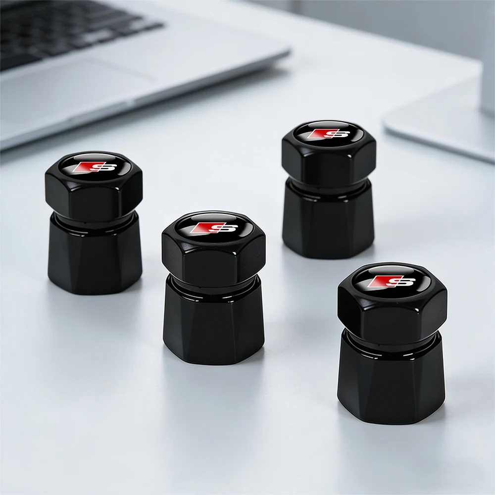 Set of 4 Premium Aluminum Tire Valve Caps with Diamond Design - Waterproof and Dustproof Auto Accessories