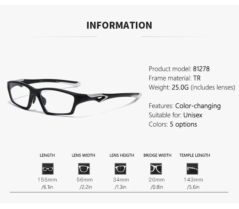 Tr90 Sport Style Photochrome Anti-Blaulicht Outdoor-Sport Anti-Ablenkungs-Myopiebrille 81278 – Detail 6