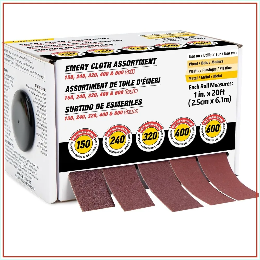 5 Grit Emery Cloth Roll Set – 150/240/320/400/600 Grit Abrasive Sanding Paper Rolls for Metal Polishing, Grinding & Finishing 1