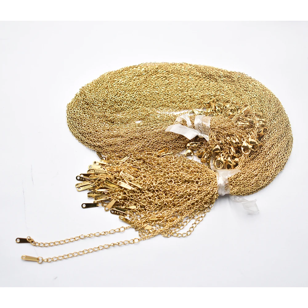 Corda de colar de aço inoxidável para mulheres, colares de cor dourada, correntes cubanas, frete grátis, 1.2mm, 40 + 5cm, 100Pcs, Lot