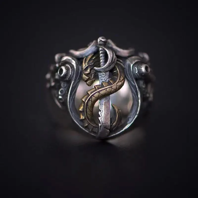 Pirate Kraken Rings For Men Women Vintage Medal Finger Ring Jewelry Gift Ridimensionabile