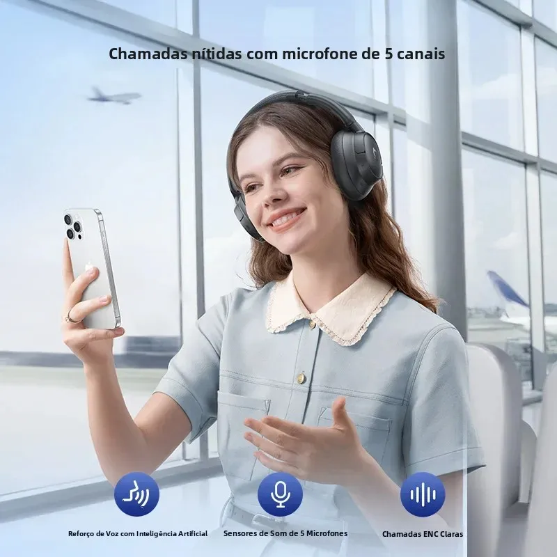 Fones de Ouvido Sem Fio Baseus EH10 NC ANC com Cancelamento de Ruído Adaptativo Híbrido de 45dB, Headsets Hi-Res LDAC, Bluetooth 6.0, 80 Horas de Duração