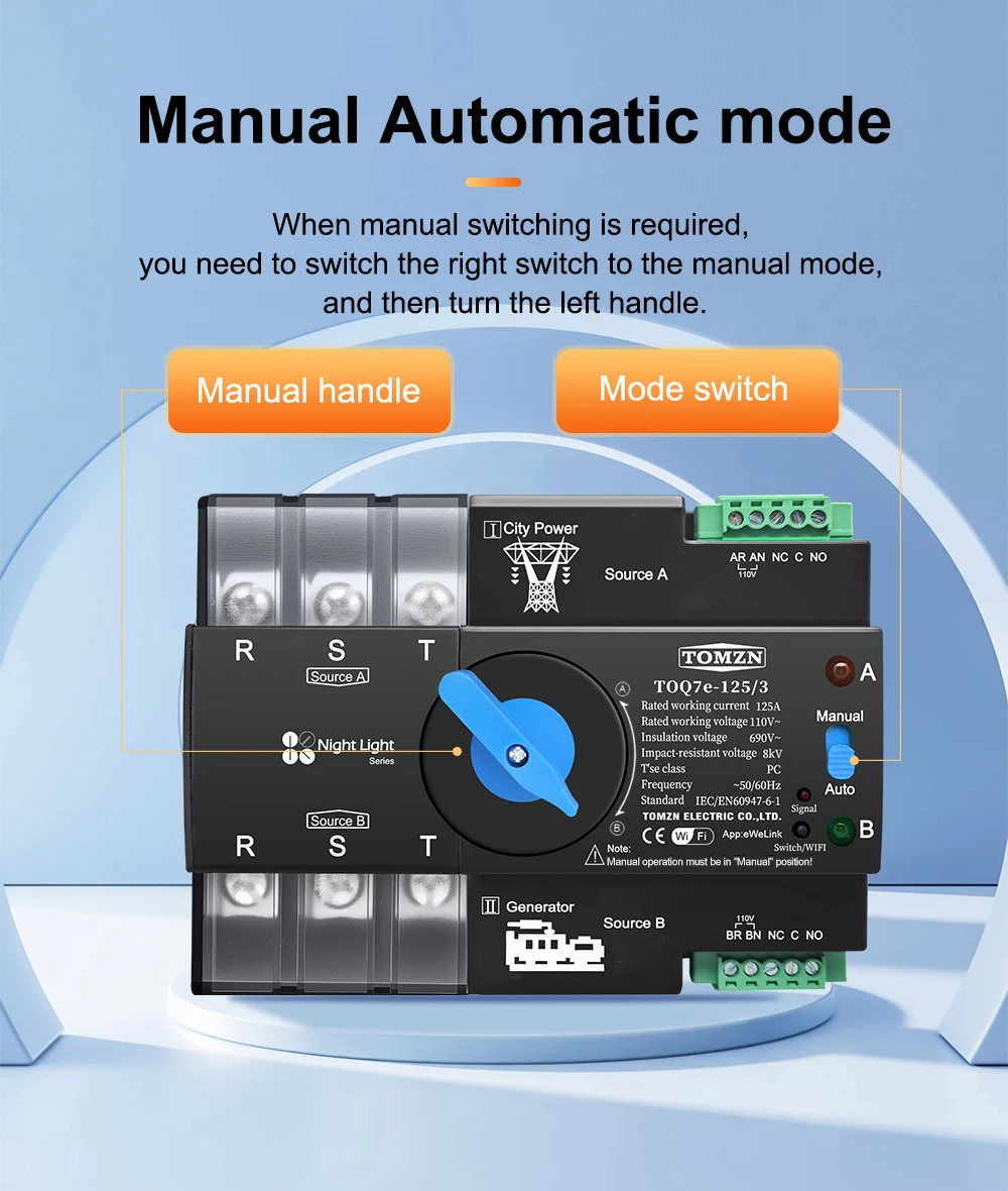 110V 120V Three Phase WIFI smart ATS Dual Power Automatic TransferSelector Switc
