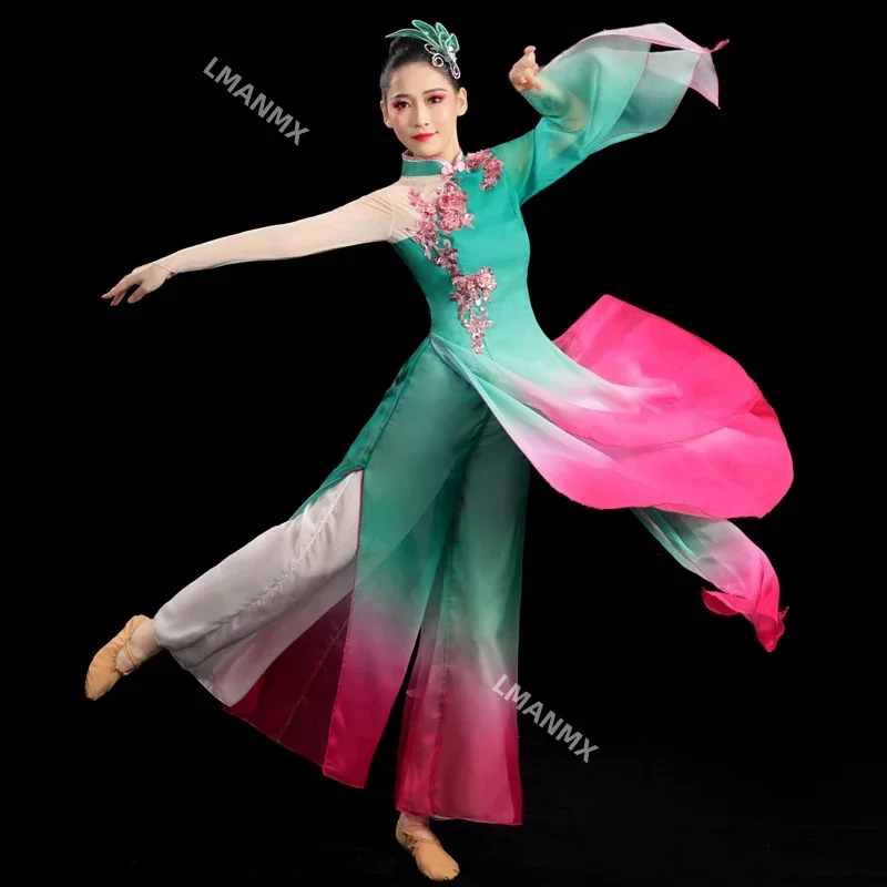 

Chinese Dance Practice Clothes Floating Classical Dance Costume Women Fan Dance Jiaozhou Yangge Stage Performance Costume