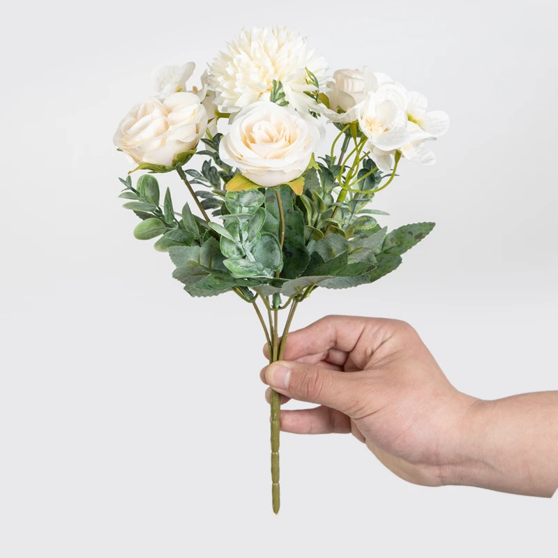 Künstliche Blume Rose Chrysantheme Seide Brautstrauß Hochzeit Outdoor Garten Festival Home Zimmer Vase Tisch Diy Geschenk Auto Dekor – Detail 1