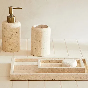 Travertine Tray – Elegant Marble Organizer for Bathroom, Kitchen, and Vanity 1