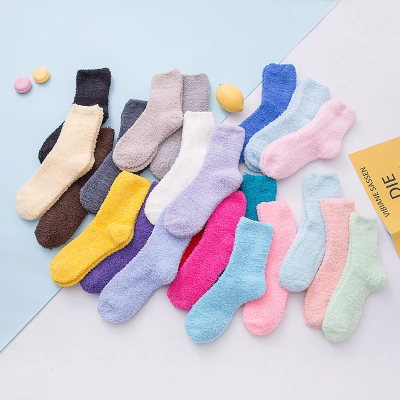 

Socks Candy Color Thermal Warm Plush Socks Women Coral Fleece Floor Sox for Female Girls Colorful Wife‘s Gifts Dropshipping