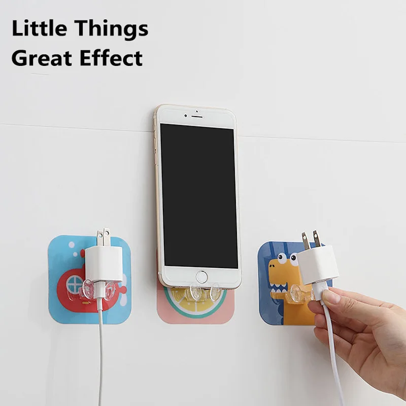 1~4PCS Multifunctional Punch-free Plug Hook Cartoon Animal Wall Hanging Storage Multi-function Adhesive Power Cord Socket Hanger
