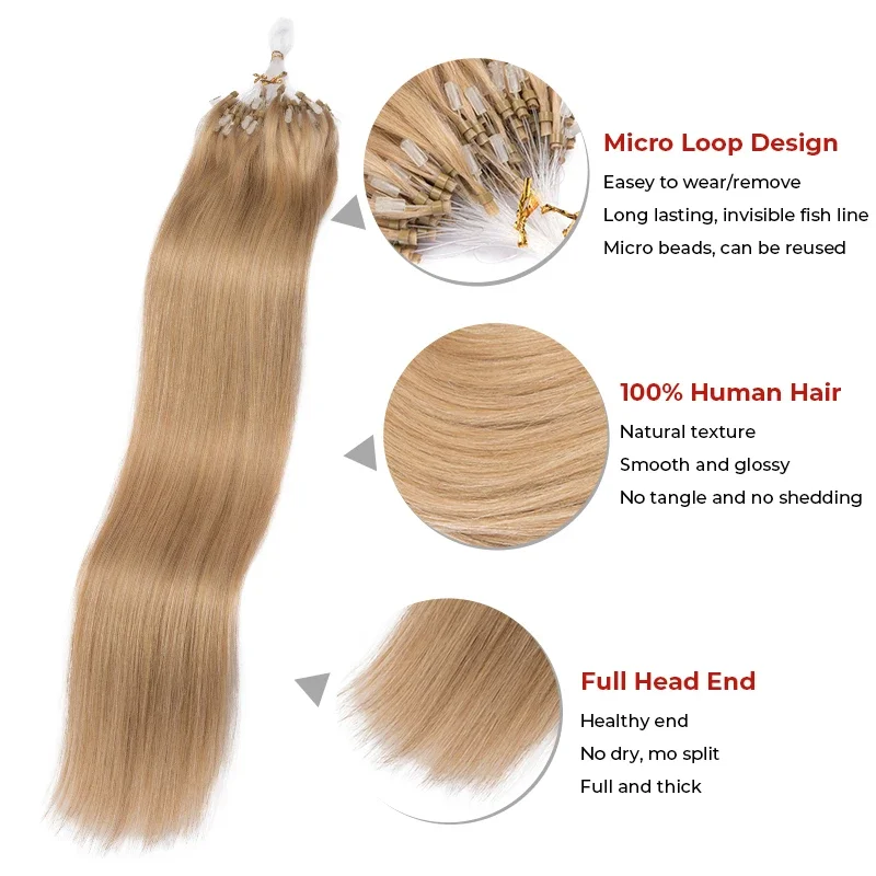 Human Hair Extension Micro Loop Invisible Natural Hair Extensions for Women Straight Brazilian Remy Fishing Line 50pcs 50g
