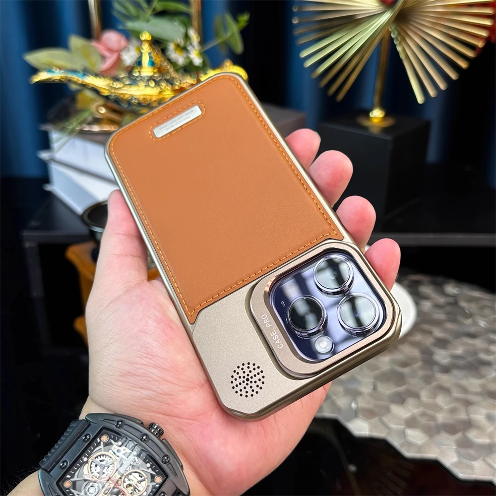 Alloy Lens Holder Ultra-Thin Frameless Leather Magnetic Case with MagSafe Wireless Charging Compatibility